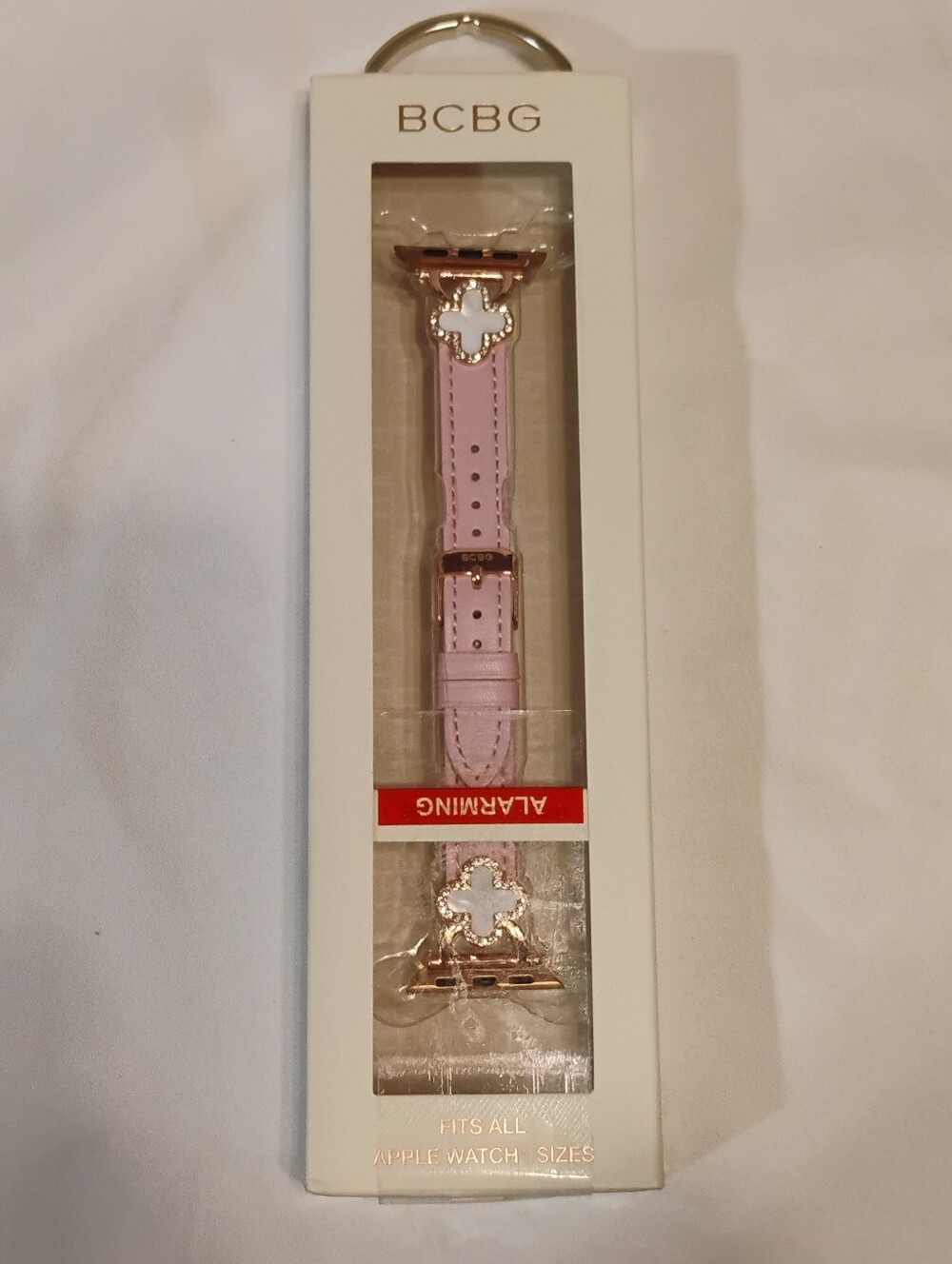 BCBG Pale Pink Leather Apple Watch Strap with Rose Gold Hardware